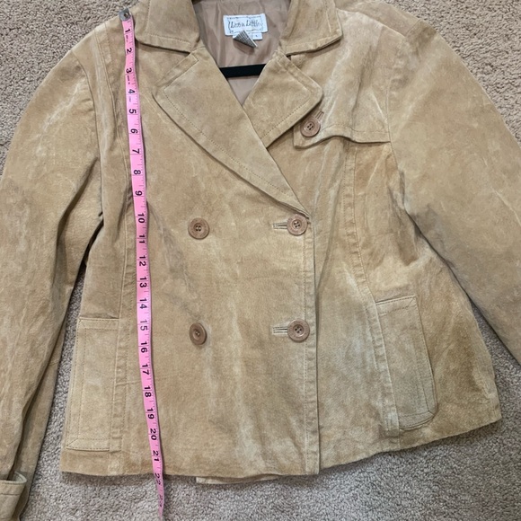 camel brown suede/leather double breasted coat - Picture 4 of 9